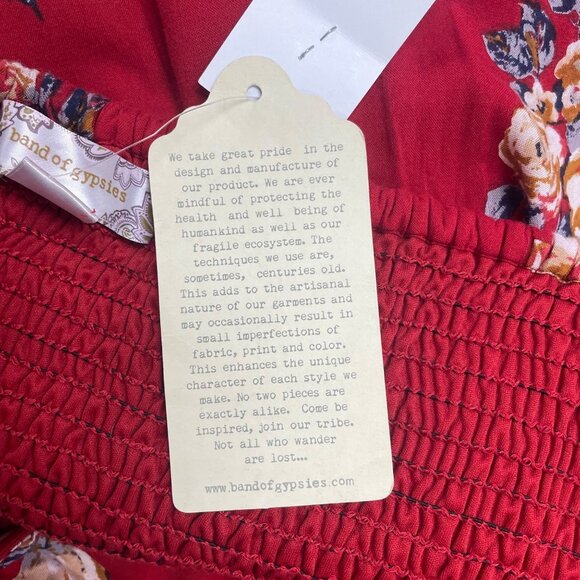 Band Of Gypsies Womens Red Floral Lace-Up Maxi Dress Off Shoulder Sz M - New - Picture 8 of 10